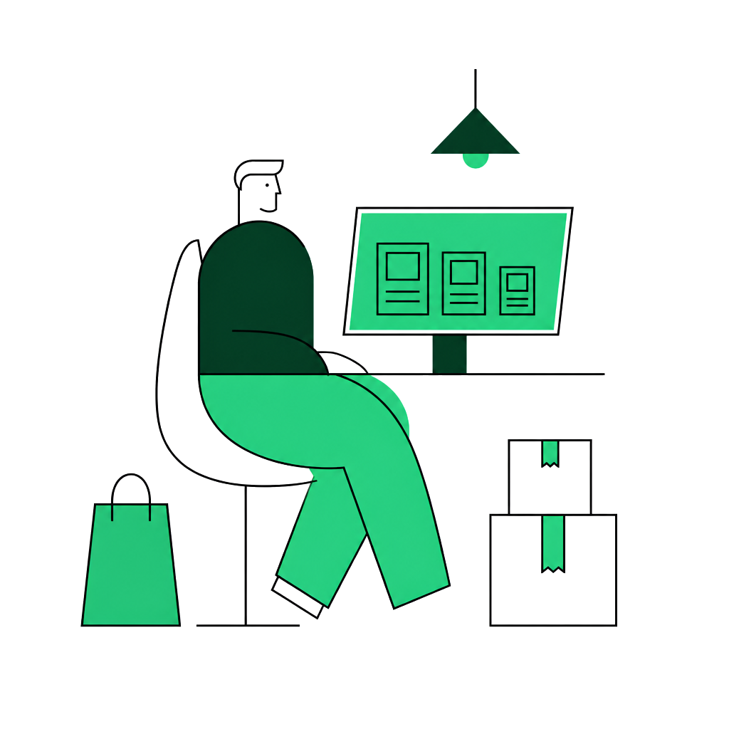 Ilustracja Magento, katalog, paczki i koszyk