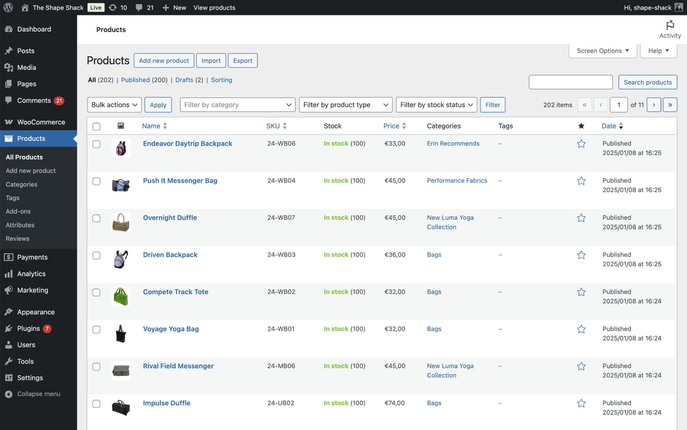 WordPress i WooCommerce, lista produktów, stany i ceny
